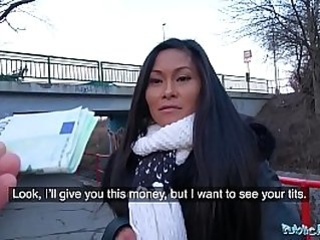 Public Agent Hot Thai beauty fucked deep and hard in horny gas station toilet fuck