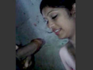 Desi girl gives a hot blowjob in the bathroom, with talking and moaning